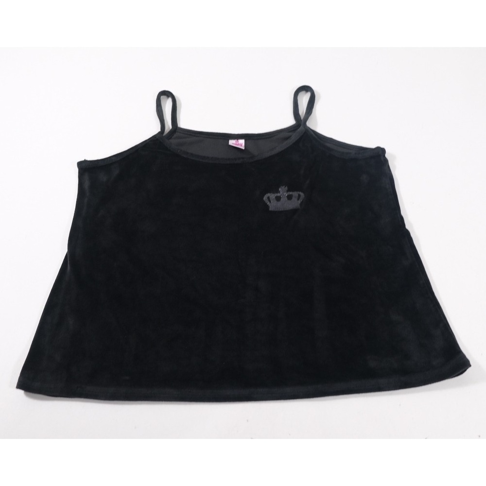 Juicy By Juicy Couture Cami Womens XL Black Velour Crown Logo Spaghetti Strap